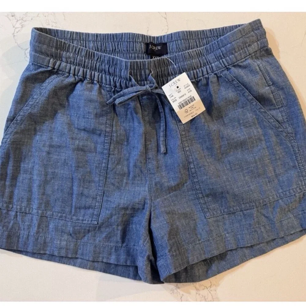 NEW J. Crew Chambray Blue Pull On Lightweight Drawstring Coastal Shorts, Large